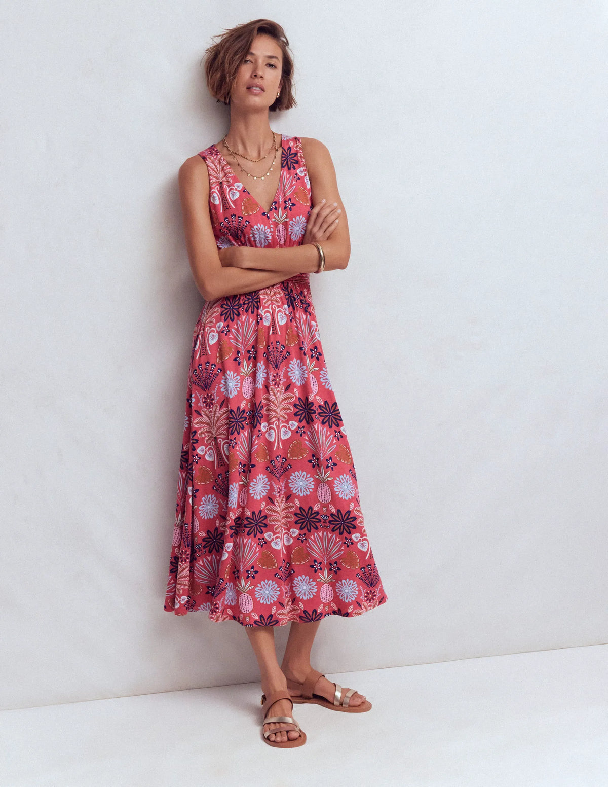 Elodie Jersey Maxi Dress-Cherry Blush, Tropical Forest