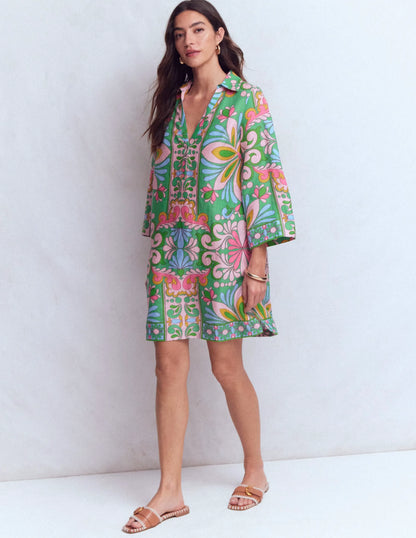 Carmen Linen Short Dress-Multi, Bloom Tapestry