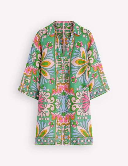 Carmen Linen Short Dress-Multi, Bloom Tapestry