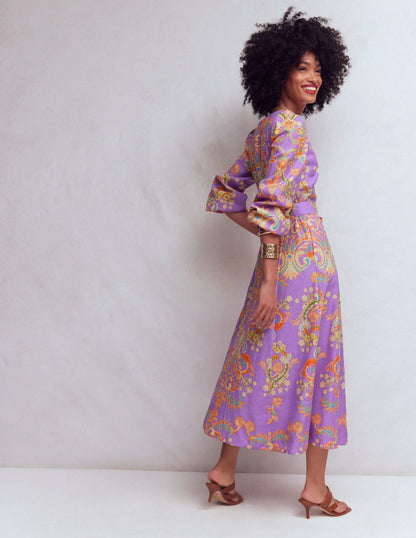 Florence Linen Blend Dress-Multi Enchanting Bouquet