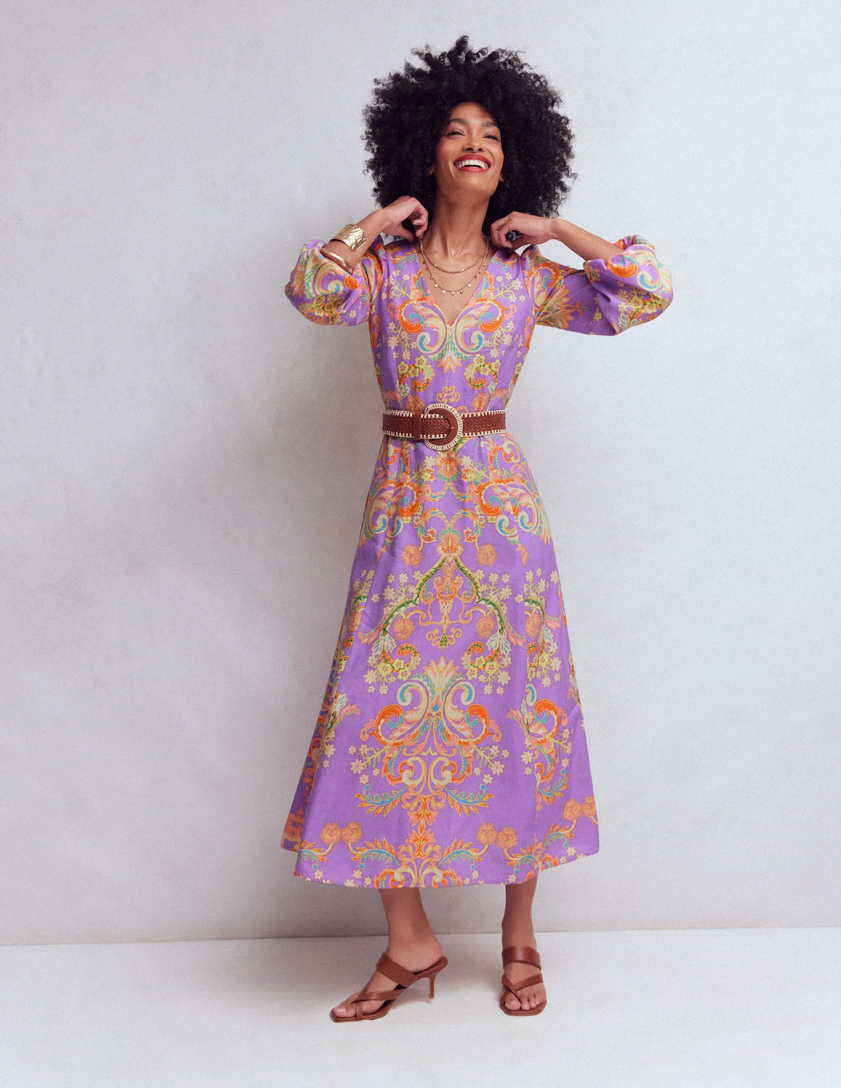 Florence Linen Blend Dress-Multi Enchanting Bouquet