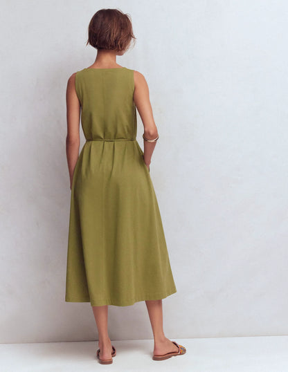 Mia V-neck Jersey Midi Dress-Olive