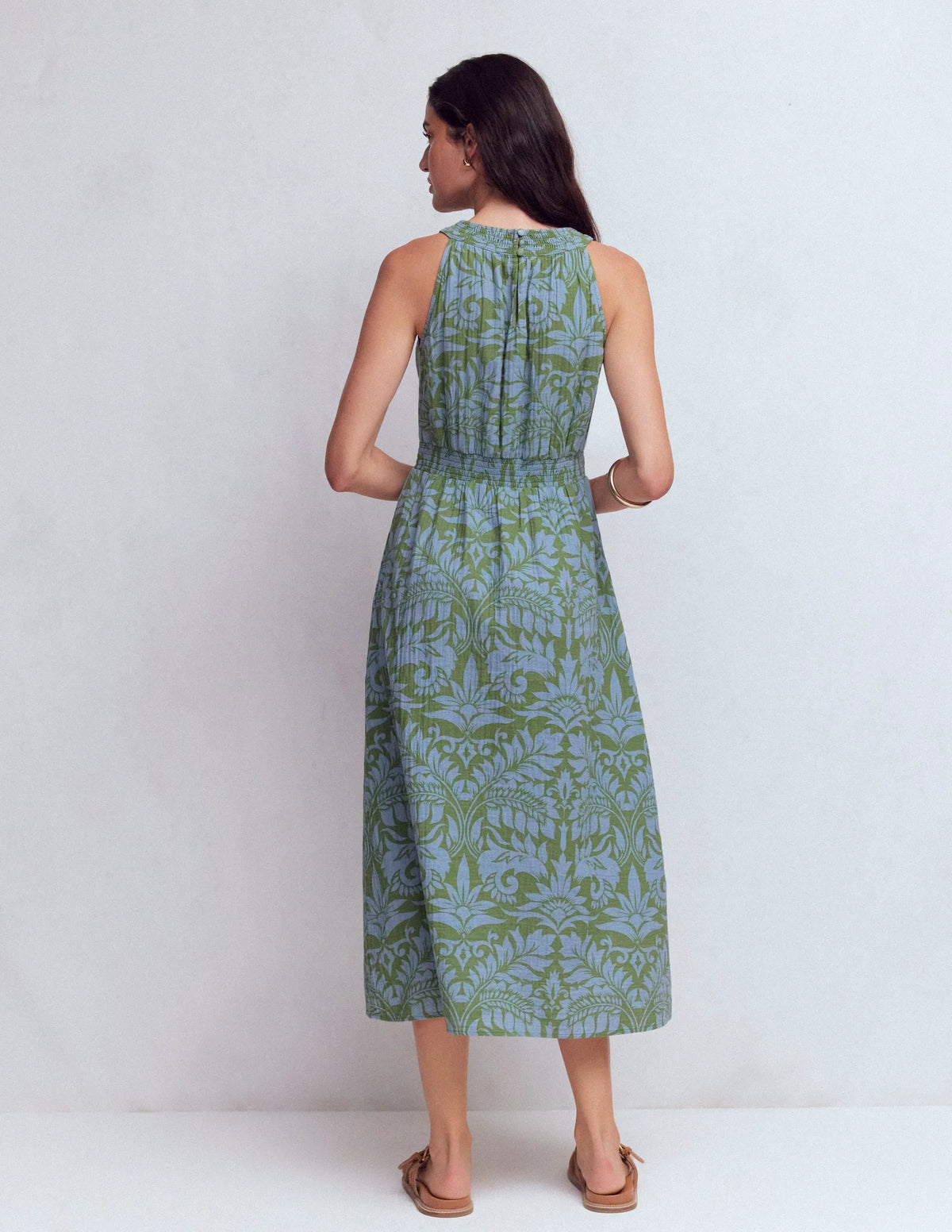 Daphne Double Cloth Dress-Green Ornamental Foliage