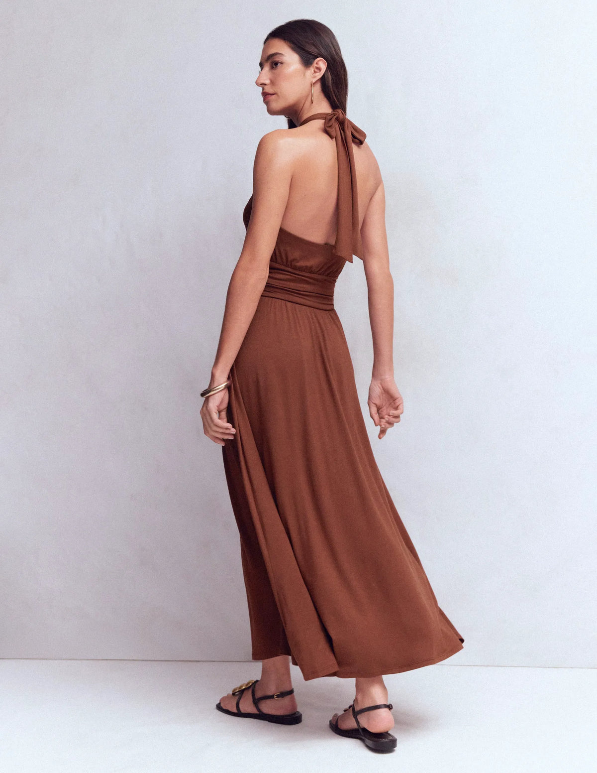 Sydney Twist Neck Jersey Dress-Bitter Chocolate