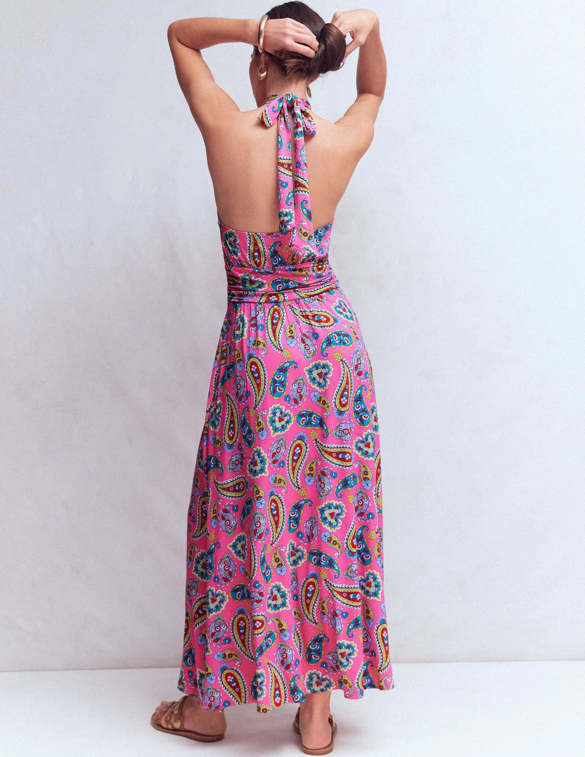 Sydney Twist Neck Jersey Dress-Brillant Pink, Radiant Paisley