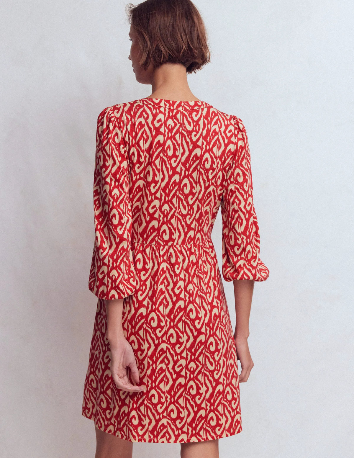 Cathy Notch Neck Jersey Dress-Merida Red, Ikat