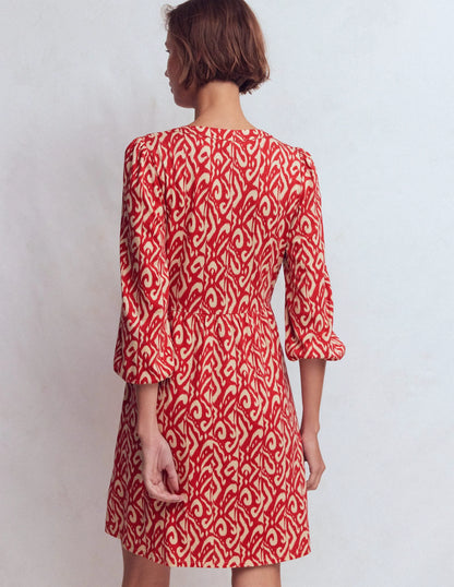 Cathy Notch Neck Jersey Dress-Merida Red, Ikat