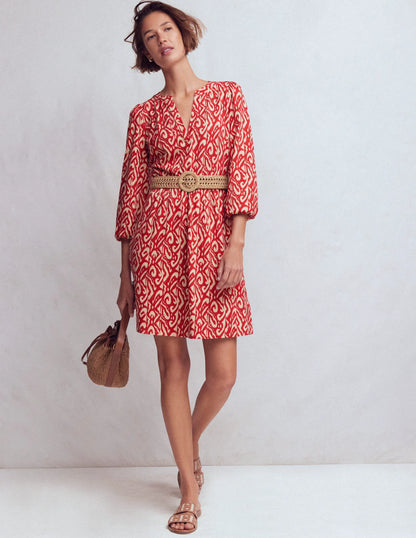 Cathy Notch Neck Jersey Dress-Merida Red, Ikat