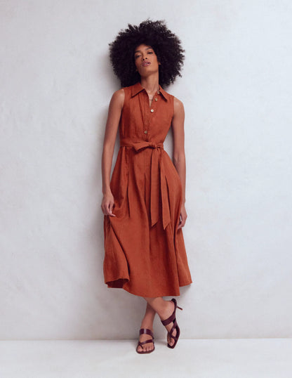 Belinda Linen Shirt Dress-Burnt Orange