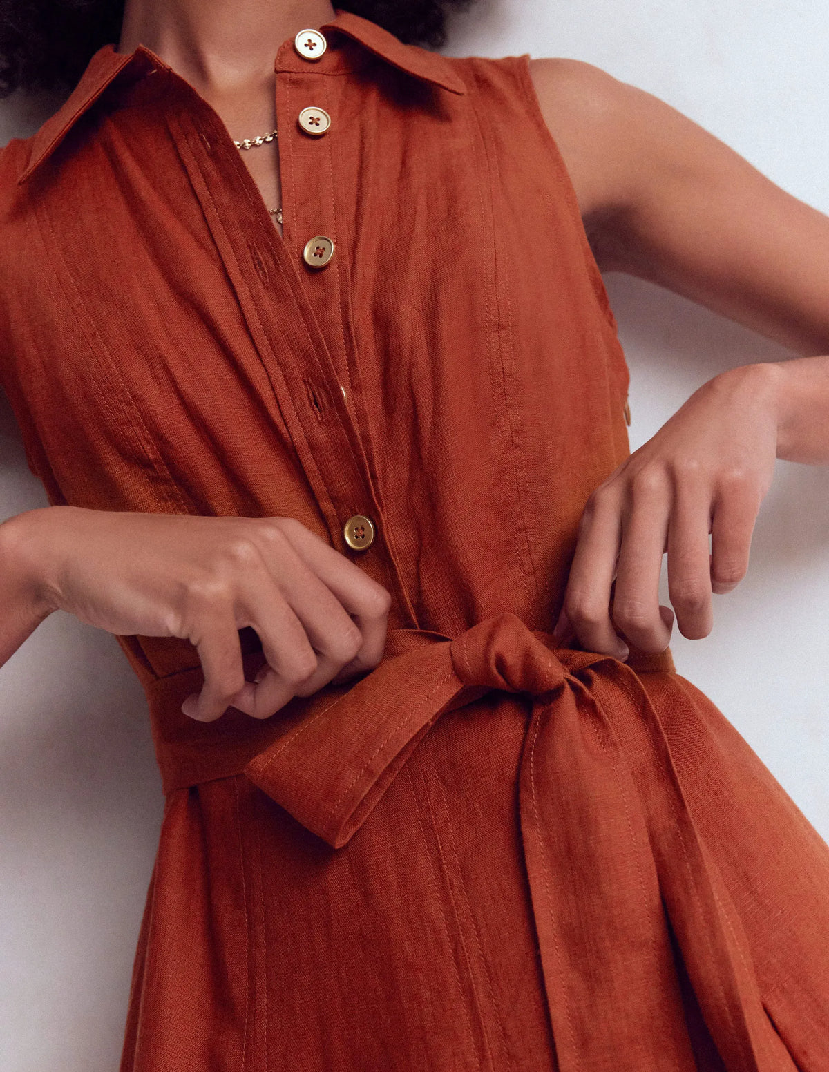 Belinda Linen Shirt Dress-Burnt Orange