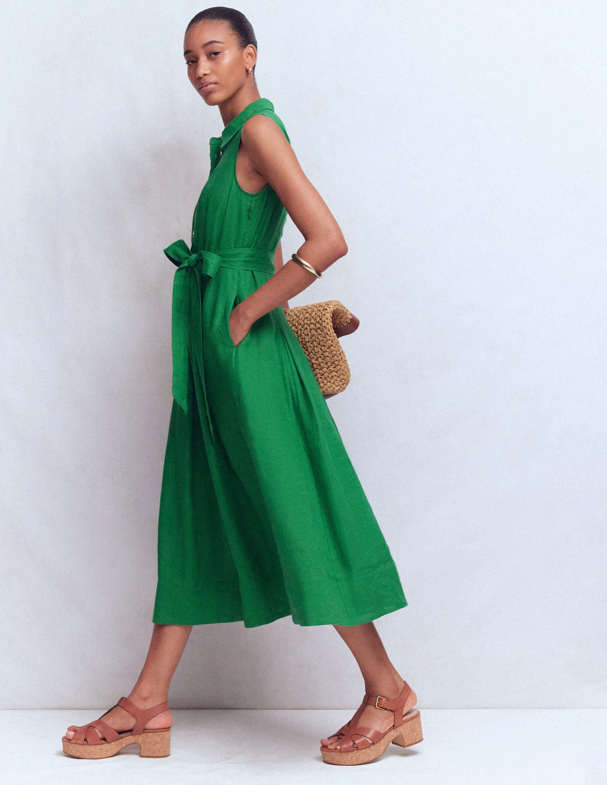 Belinda Linen Shirt Dress-Fresh Green