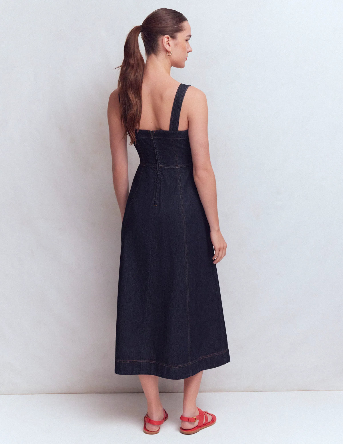 Panelled Bodice Denim Dress-Indigo