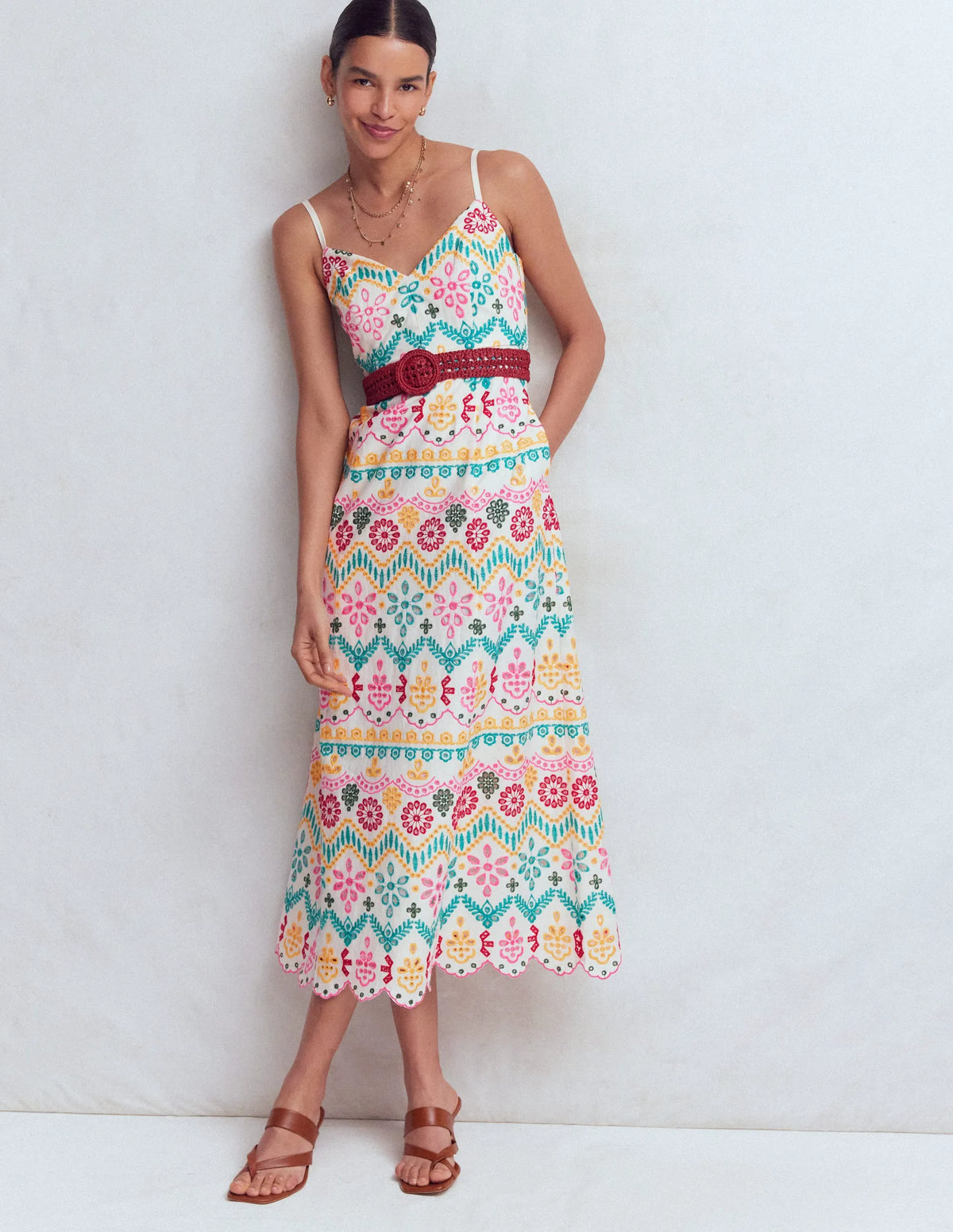 Empire Linen Broderie Dress-Multi Broderie