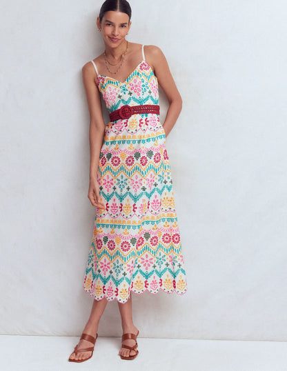 Empire Linen Broderie Dress-Multi Broderie