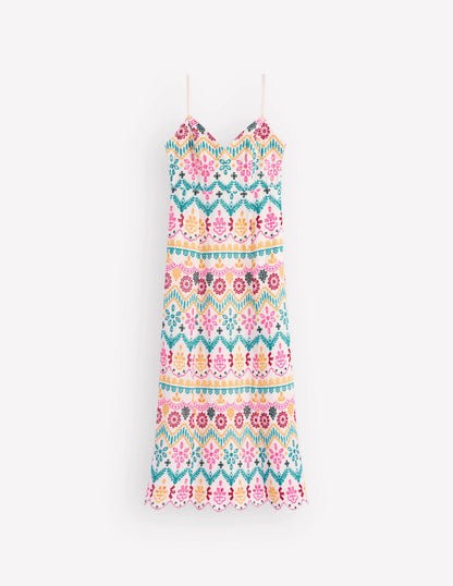 Empire Linen Broderie Dress-Multi Broderie