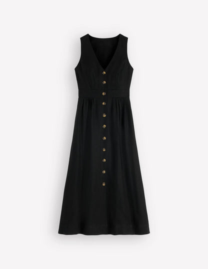 Catherine Button Linen Dress-Black