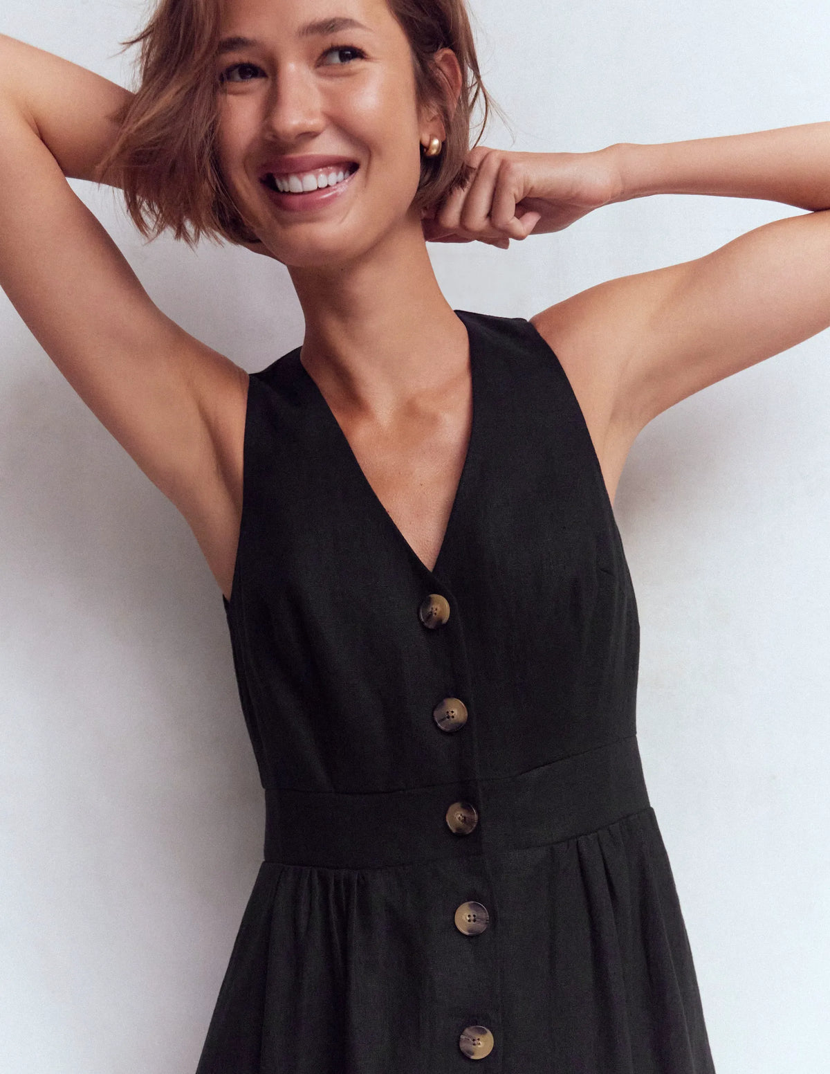 Catherine Button Linen Dress-Black
