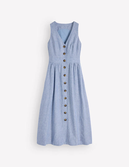 Catherine Button Linen Dress-Chambray