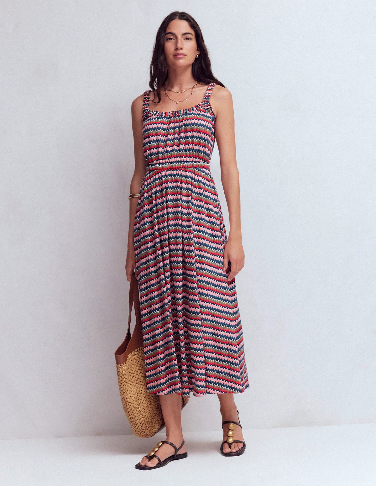 Scoop Neck Jersey Dress-Multi, Zigzag Ripple
