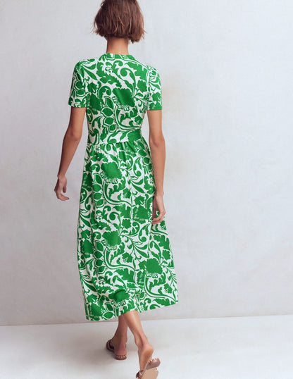 Naomi Jersey Midi Dress-Emerald, Flourishing Meadow