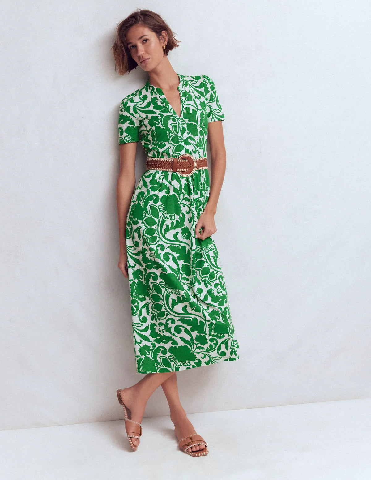 Naomi Jersey Midi Dress-Emerald, Flourishing Meadow