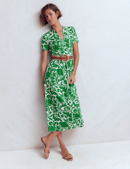 Naomi Jersey Midi Dress-Emerald, Flourishing Meadow