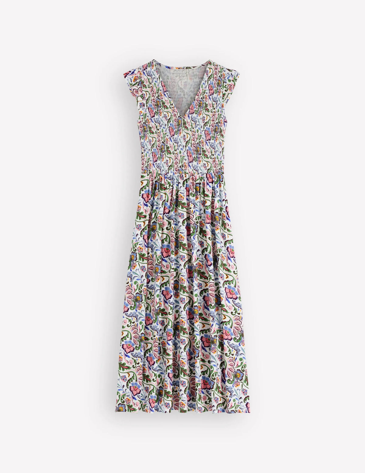 Smocked Jersey Midi Dress-Multi, Flourishing Meadow