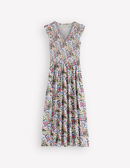 Smocked Jersey Midi Dress-Multi, Flourishing Meadow