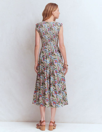 Smocked Jersey Midi Dress-Multi, Flourishing Meadow