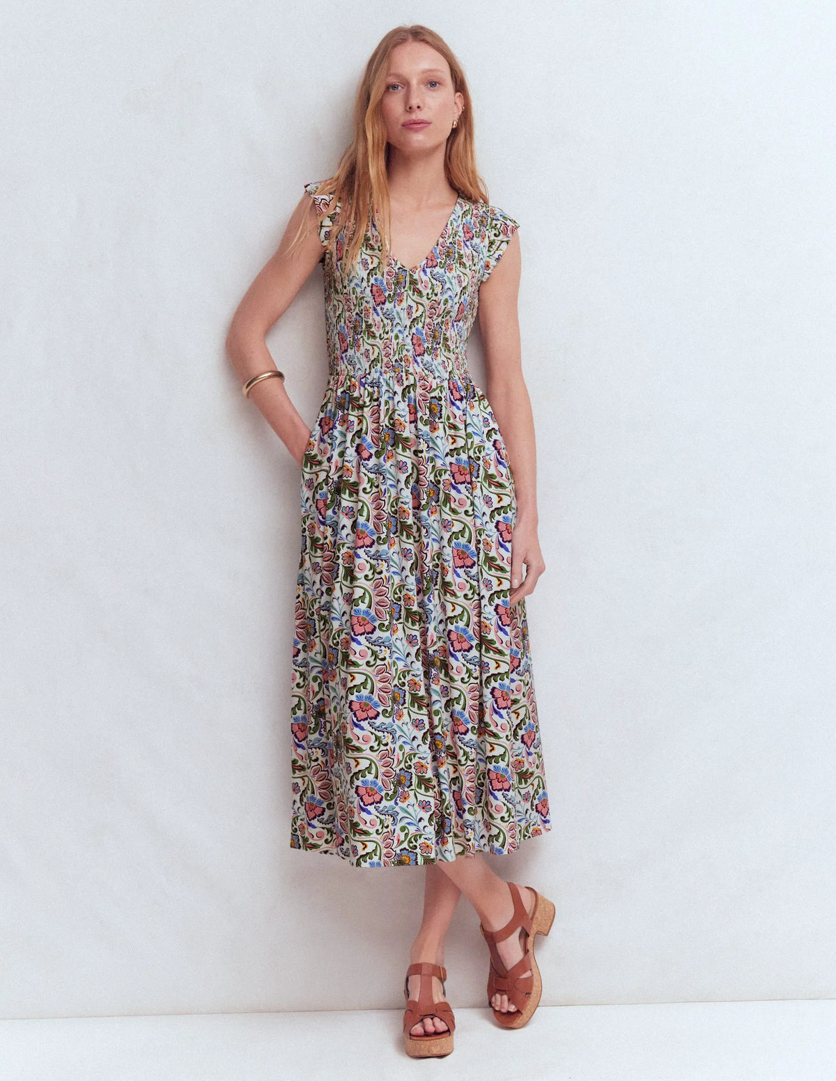 Smocked Jersey Midi Dress-Multi, Flourishing Meadow