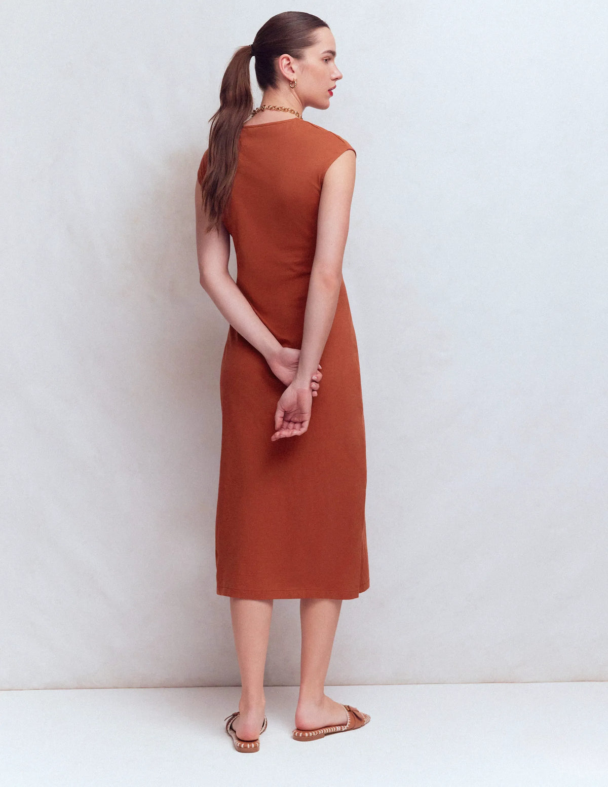 Delilah Twisted Midi Dress-Burnt Orange