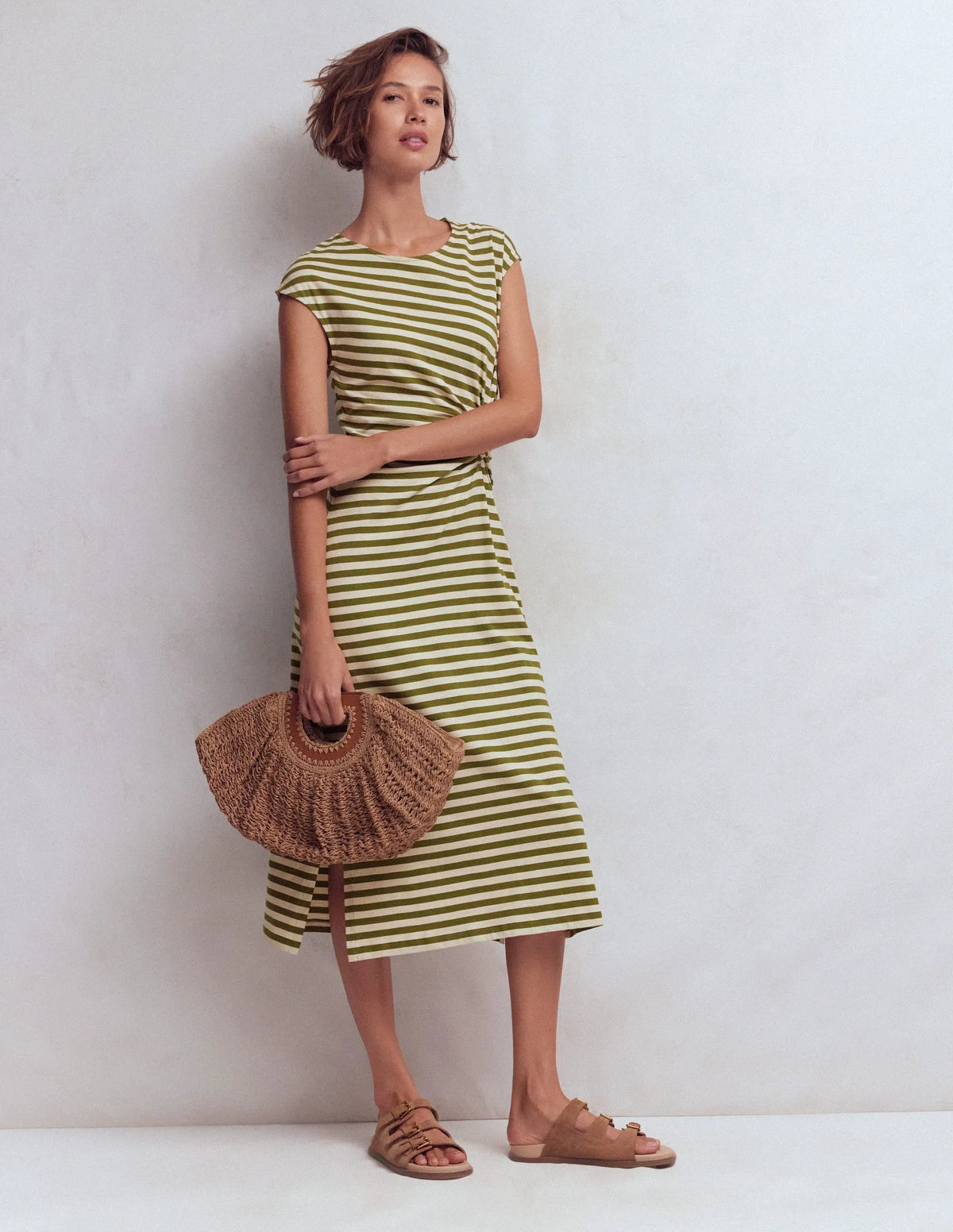 Delilah Twisted Midi Dress-Stripe