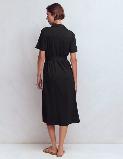 Mavis Midi Jersey Shirt Dress-Black