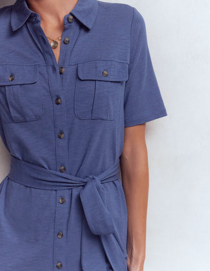 Mavis Midi Jersey Shirt Dress-Denim Blue