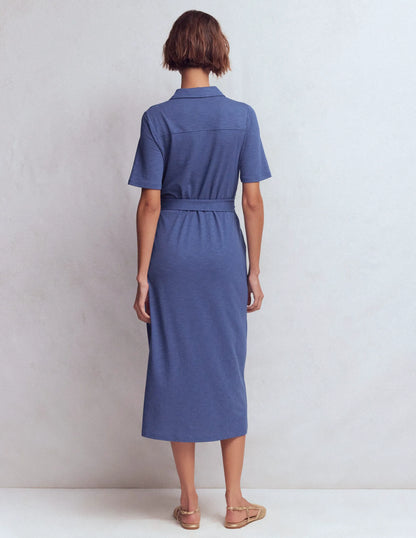 Mavis Midi Jersey Shirt Dress-Denim Blue