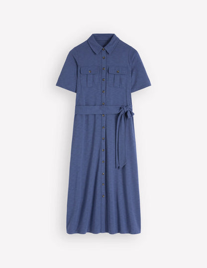 Mavis Midi Jersey Shirt Dress-Denim Blue