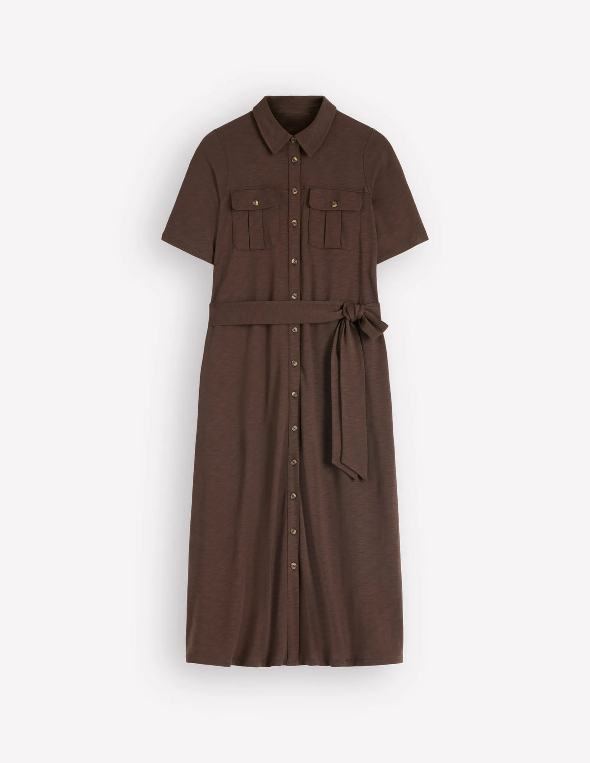 Mavis Midi Jersey Shirt Dress-Bitter Chocolate