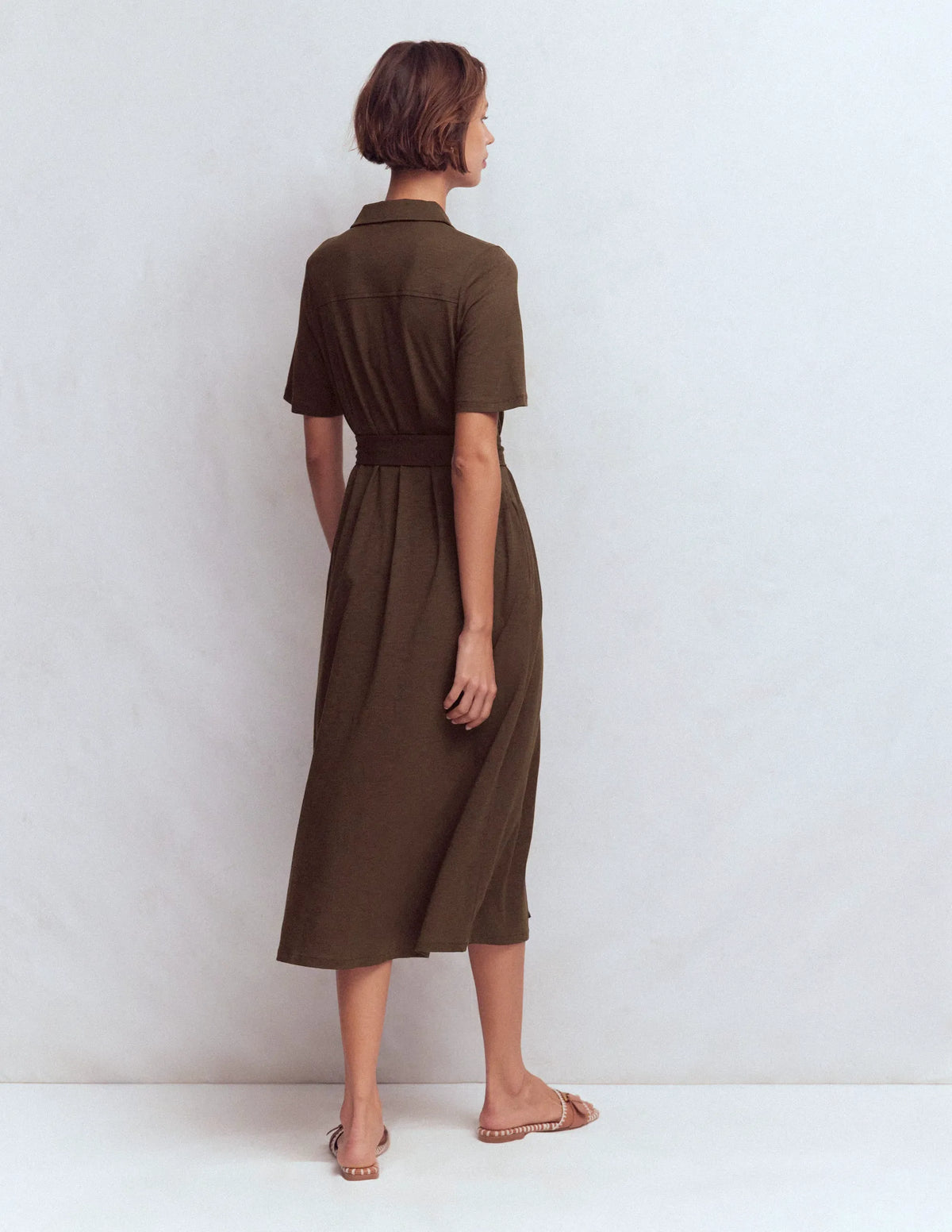 Mavis Midi Jersey Shirt Dress-Bitter Chocolate