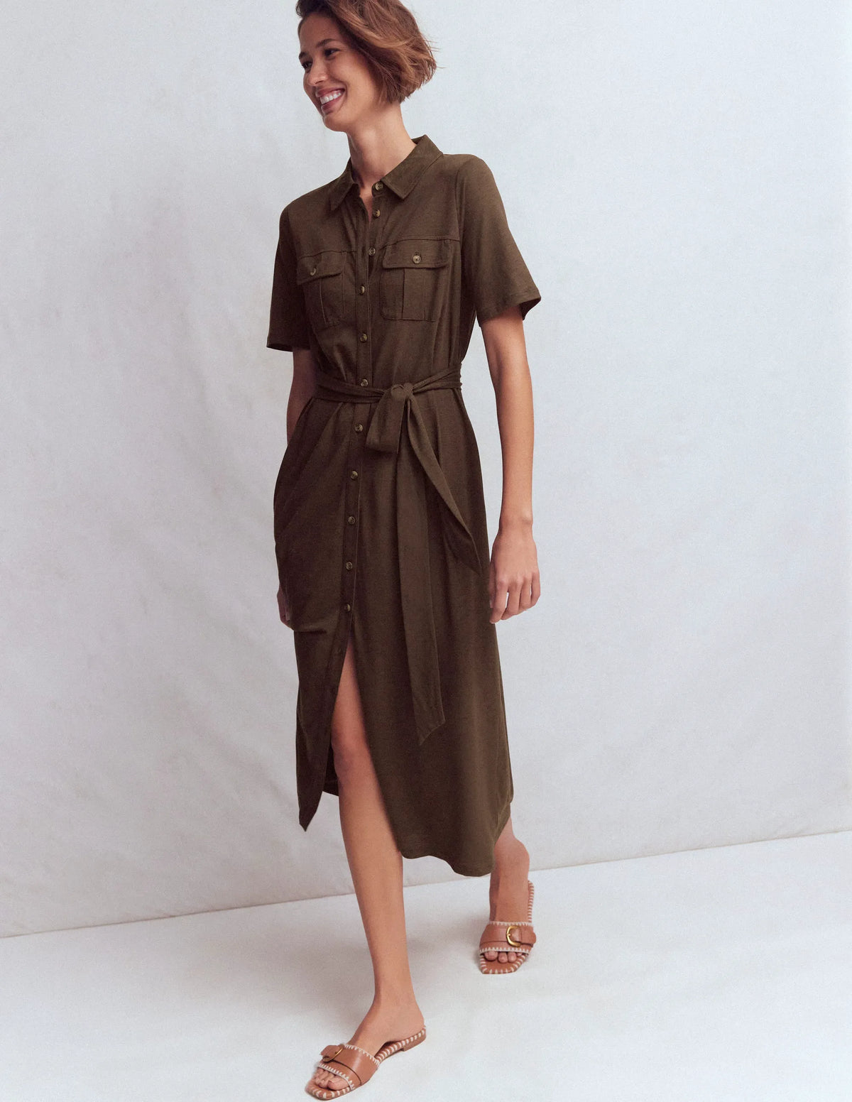 Mavis Midi Jersey Shirt Dress-Bitter Chocolate