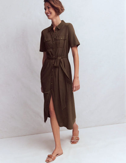 Mavis Midi Jersey Shirt Dress-Bitter Chocolate