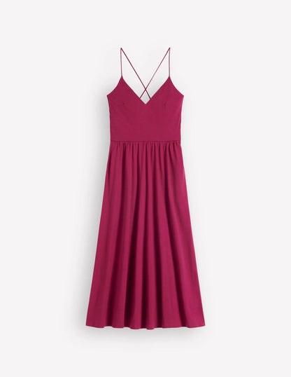 Cross Back Jersey Dress-Beet Red