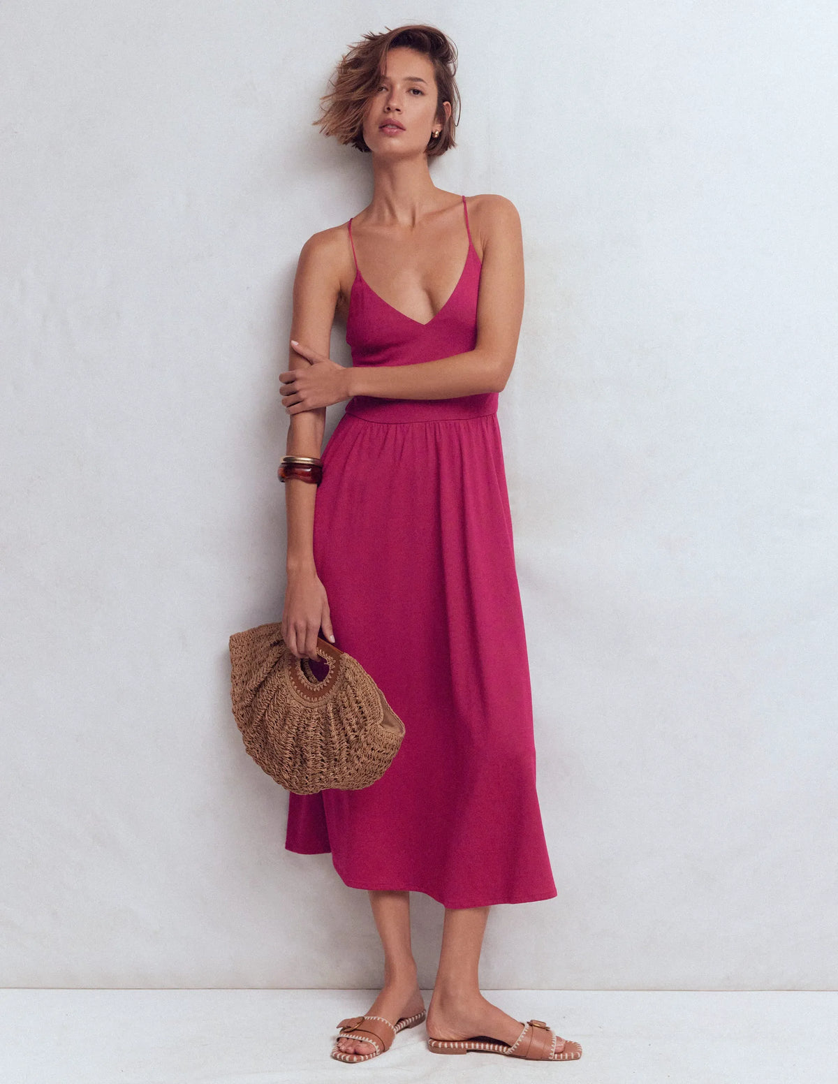 Cross Back Jersey Dress-Beet Red