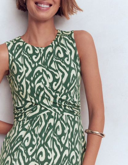 Zara Cross Waist Jersey Dress-Hunter Green, Ikat