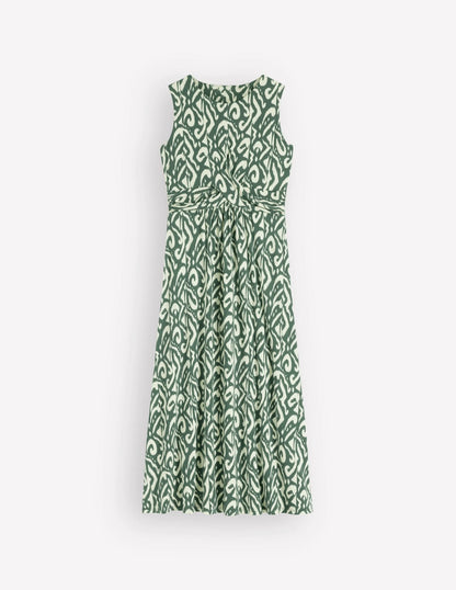 Zara Cross Waist Jersey Dress-Hunter Green, Ikat