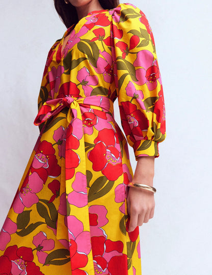 Octavia Cotton Dress-Yellow, Radiant Bloom