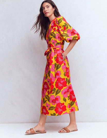 Octavia Cotton Dress-Yellow, Radiant Bloom