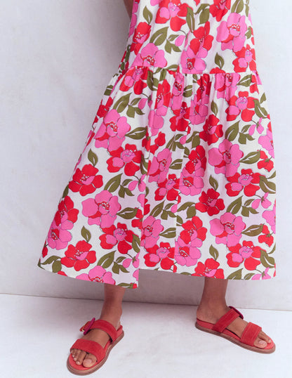 Sleeveless Poplin Dress-Red, Radiant Bloom