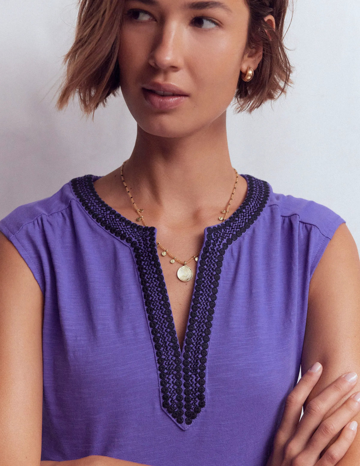 May Embroidered Short Dress-Han Purple