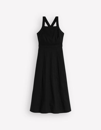 Cross-back Linen Blend Dress-Black