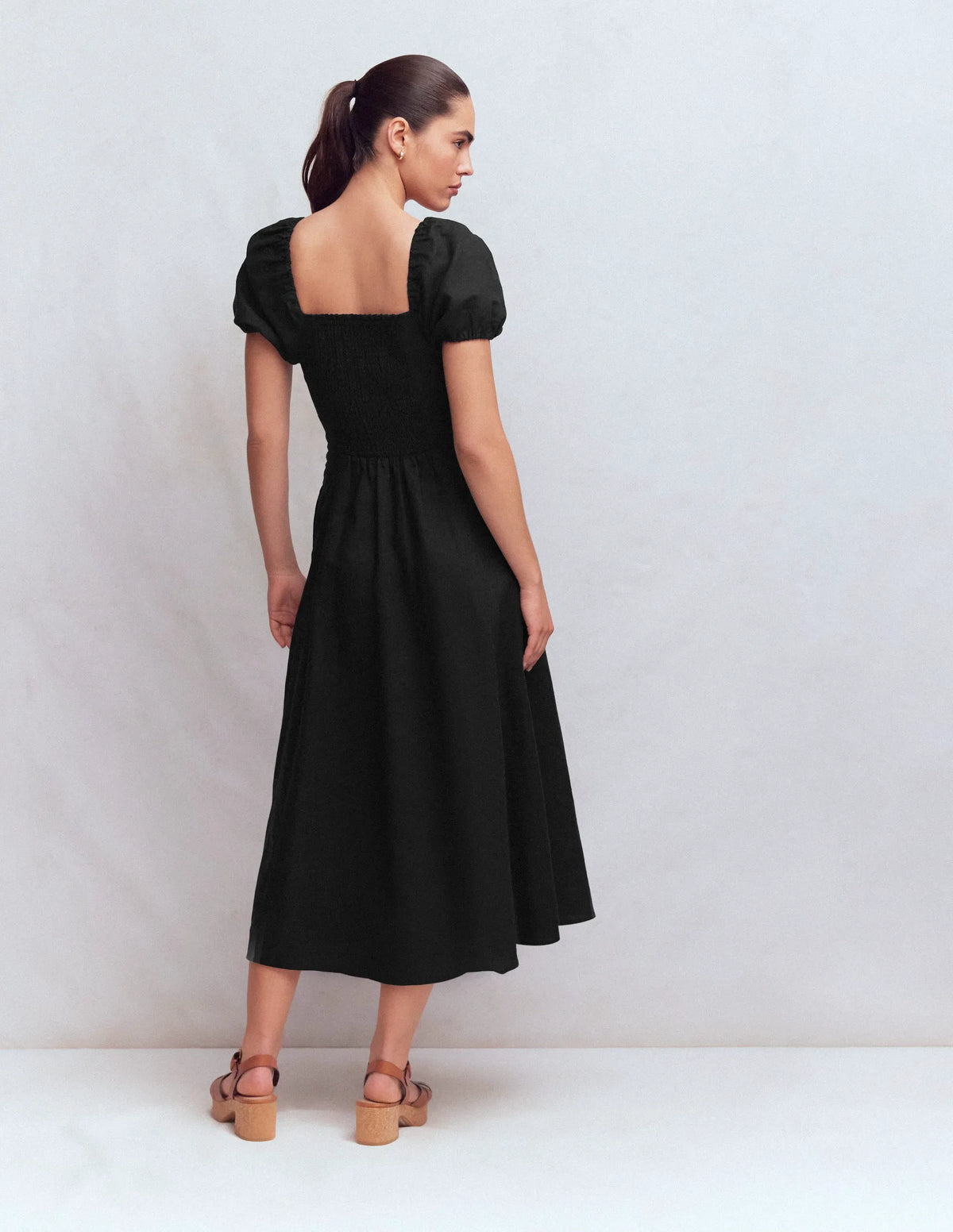 Twist Front Linen Blend Dress-Black